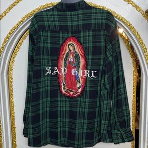 Chola Sad Girl Virgen de Guadalupe Flannel Shirt XL – Authentic Streetwear